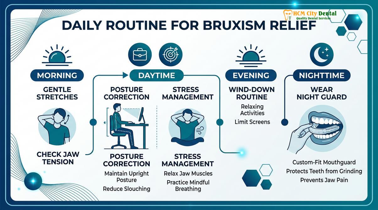 Summary diagram of jaw exercises bruxism relief