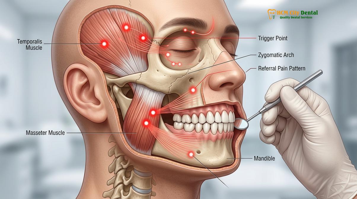 Clinical photography related to TMJ Palpation Pain Points