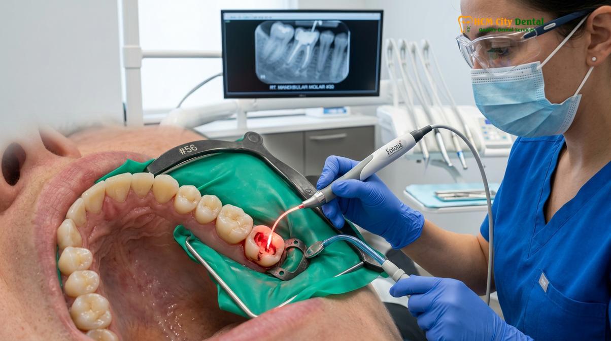 Clinical illustration of Laser Root Canal Disinfection