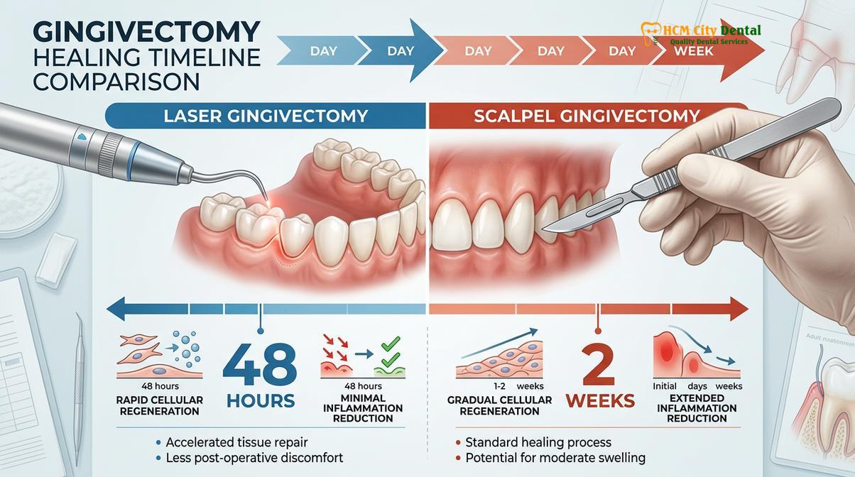 Visual description of Laser vs Scalpel Gingivectomy