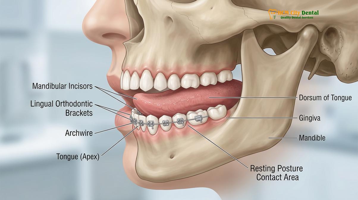 Visual description of Lingual Braces Behind Teeth Pros Cons