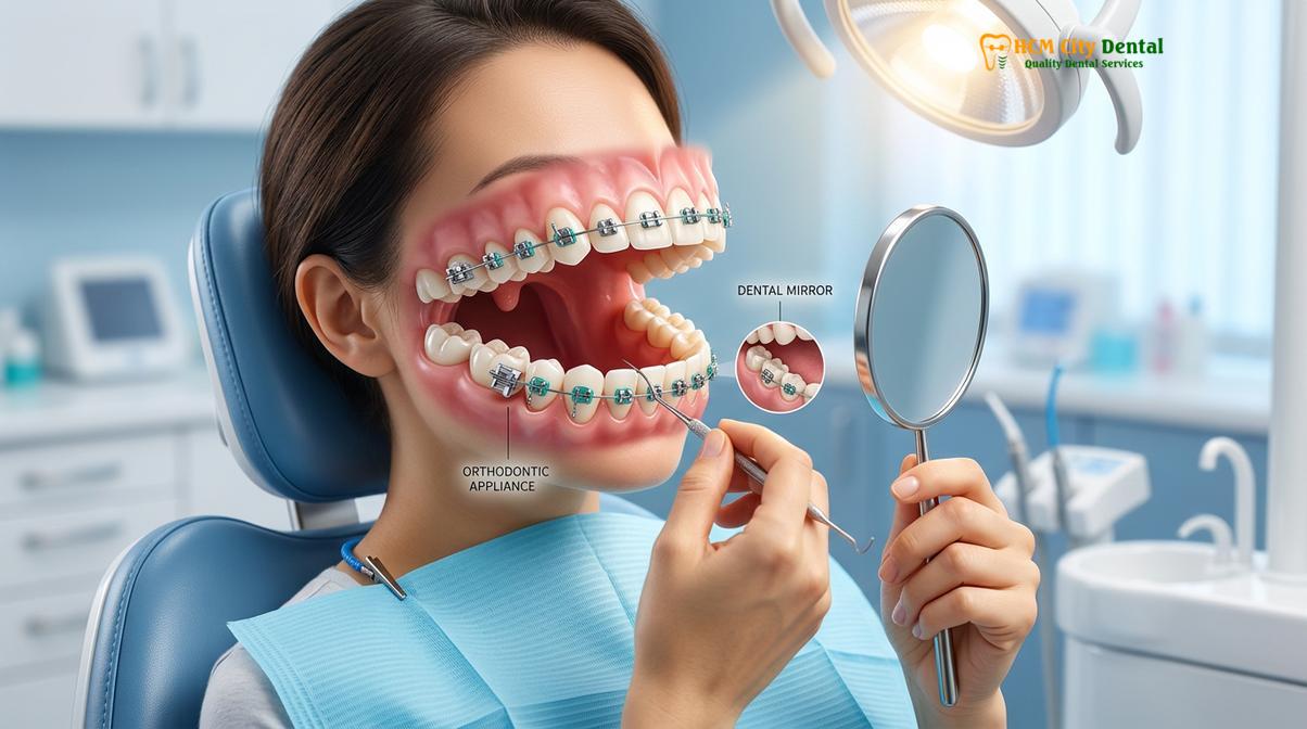 Clinical photography related to Loose Braces Bracket Emergency Repair