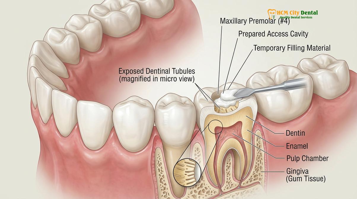 Clinical photography related to loose inlay emergency repair hcmc