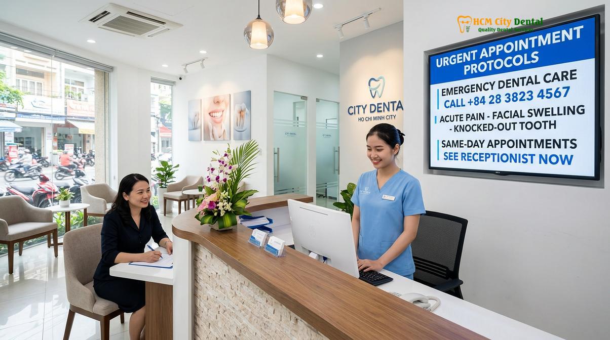 Visual description of loose inlay emergency repair hcmc