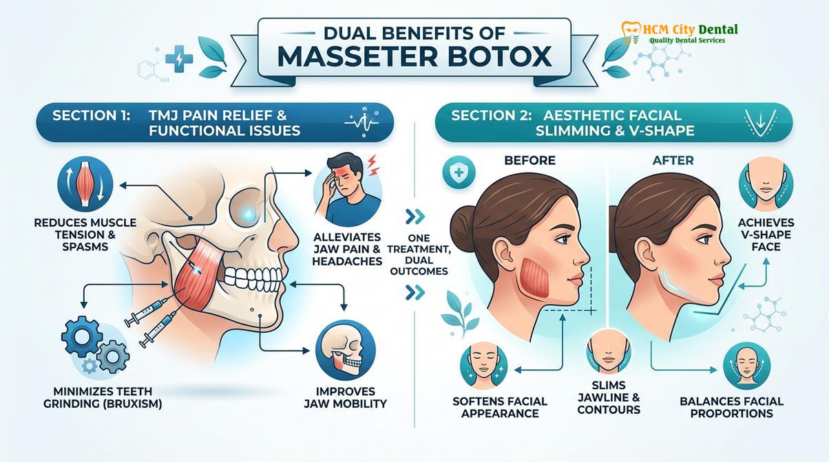 Summary diagram of Masseter Botox for TMJ Saigon