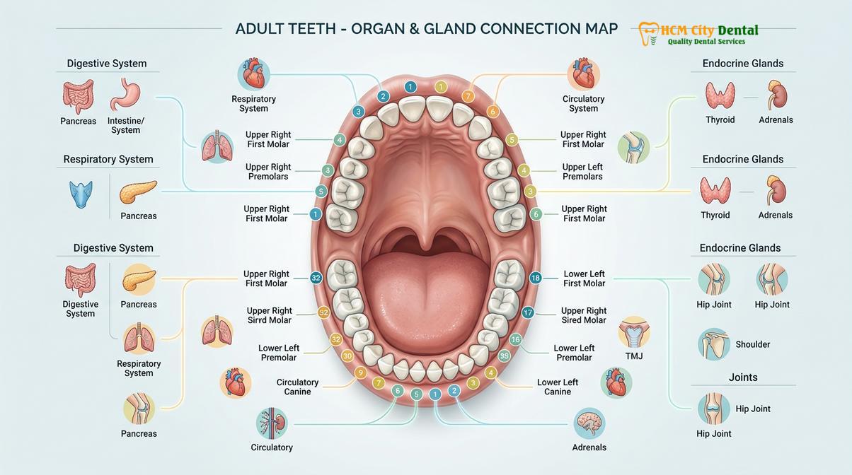 Visual illustration of tooth meridian chart
