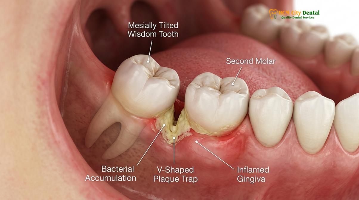 Clinical photography related to mesioangular wisdom tooth