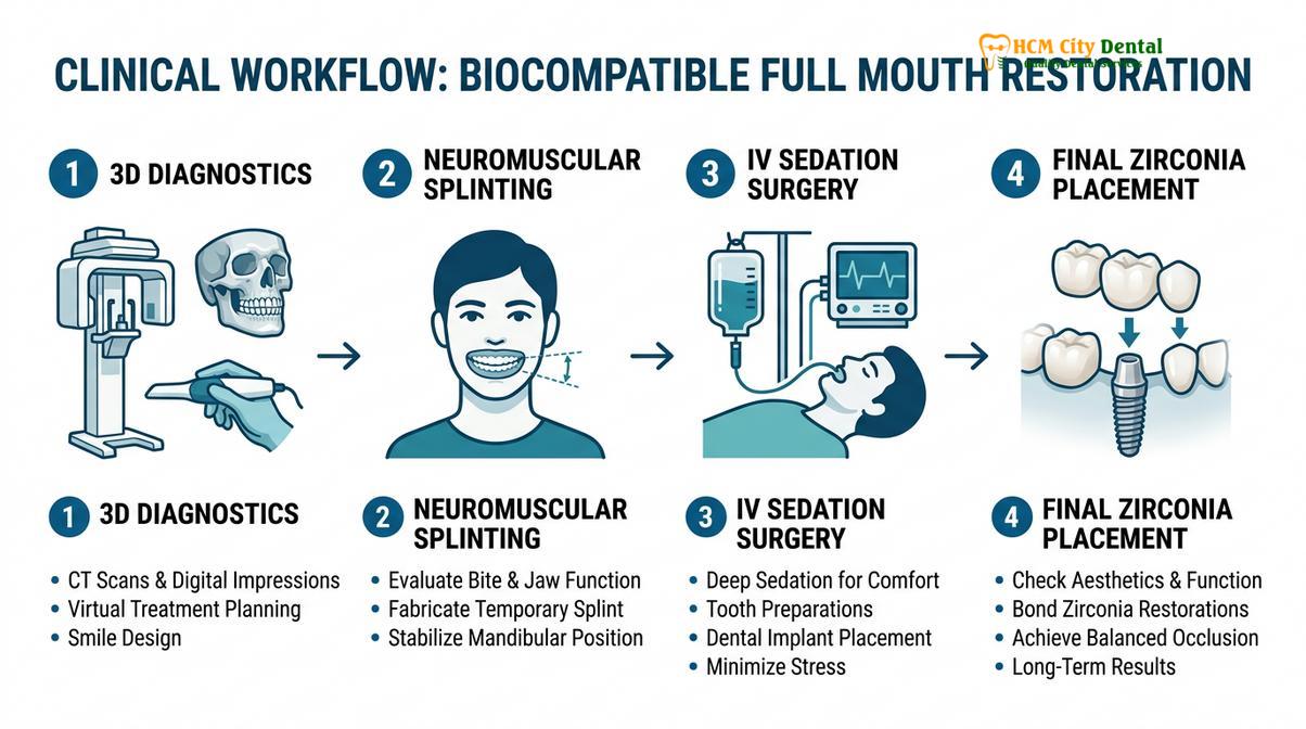Summary diagram of biocompatible full mouth restoration