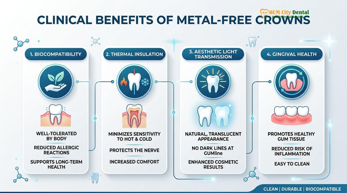 Summary diagram of metal free crowns benefits