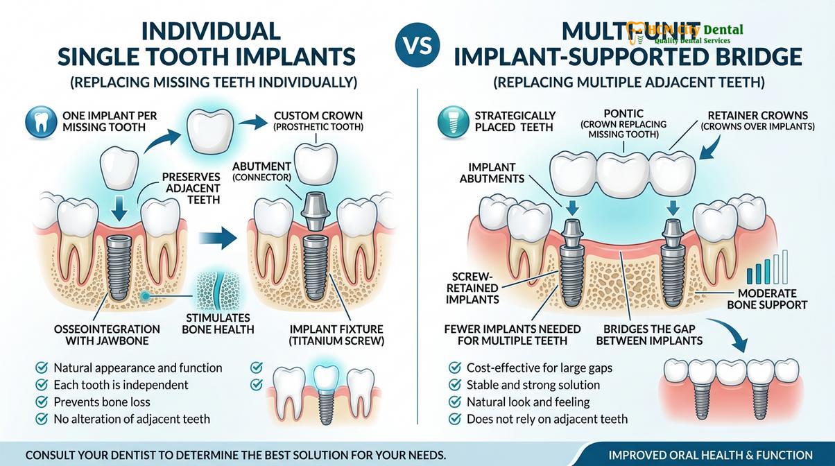 Visual illustration of multiple dental implants