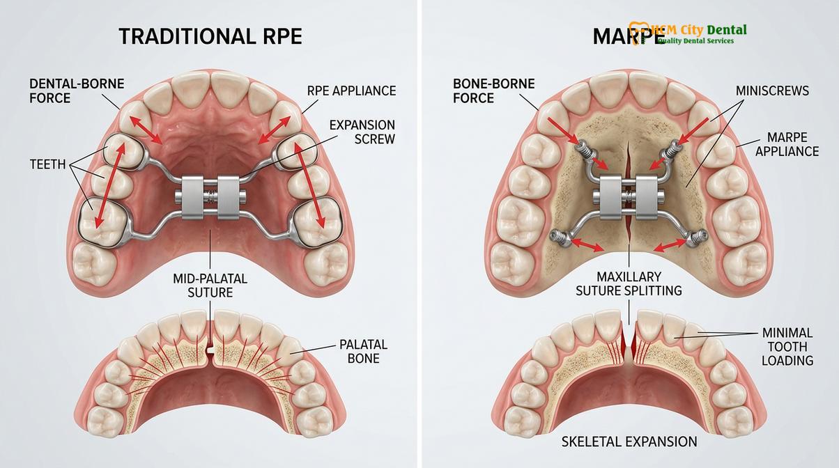 Visual illustration of narrow arch teeth