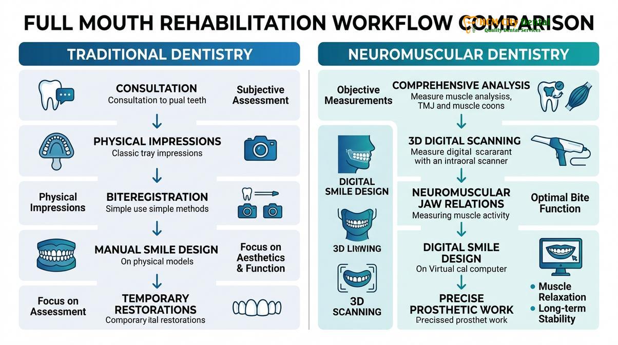 Summary diagram of neuromuscular dentistry full mouth