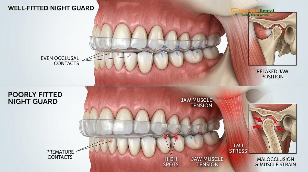 Clinical photography related to night guard not fitting properly