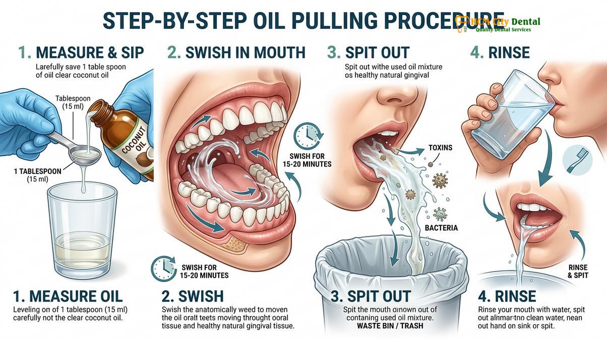 Visual description of oil pulling oral health