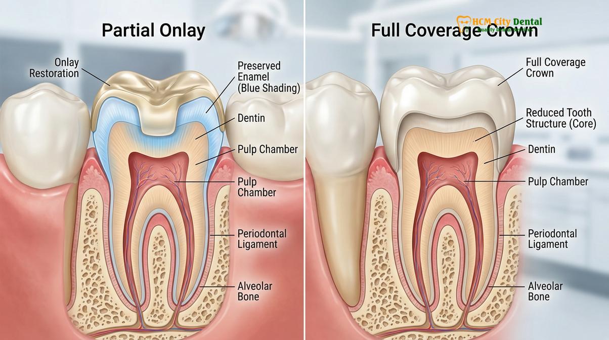 Clinical photography related to onlay vs crown
