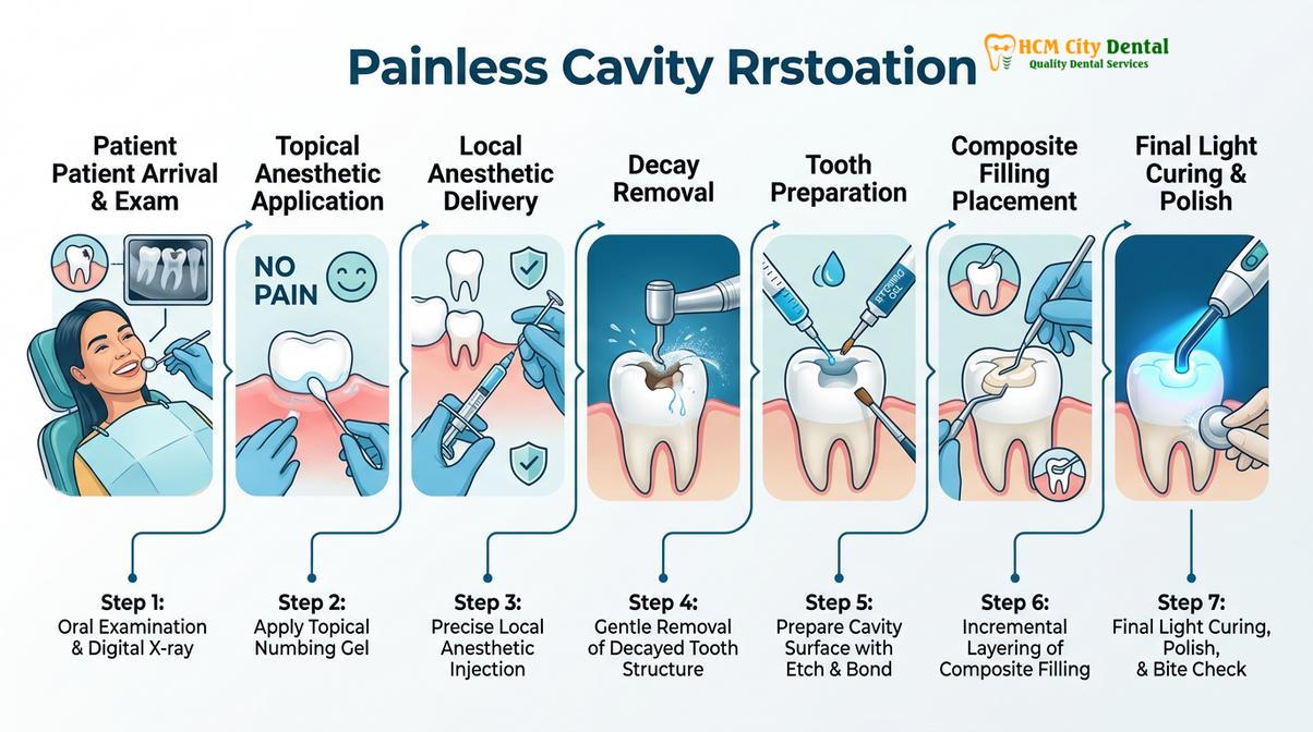Summary diagram of Painless Cavity Treatment Vietnam Dental Tourist