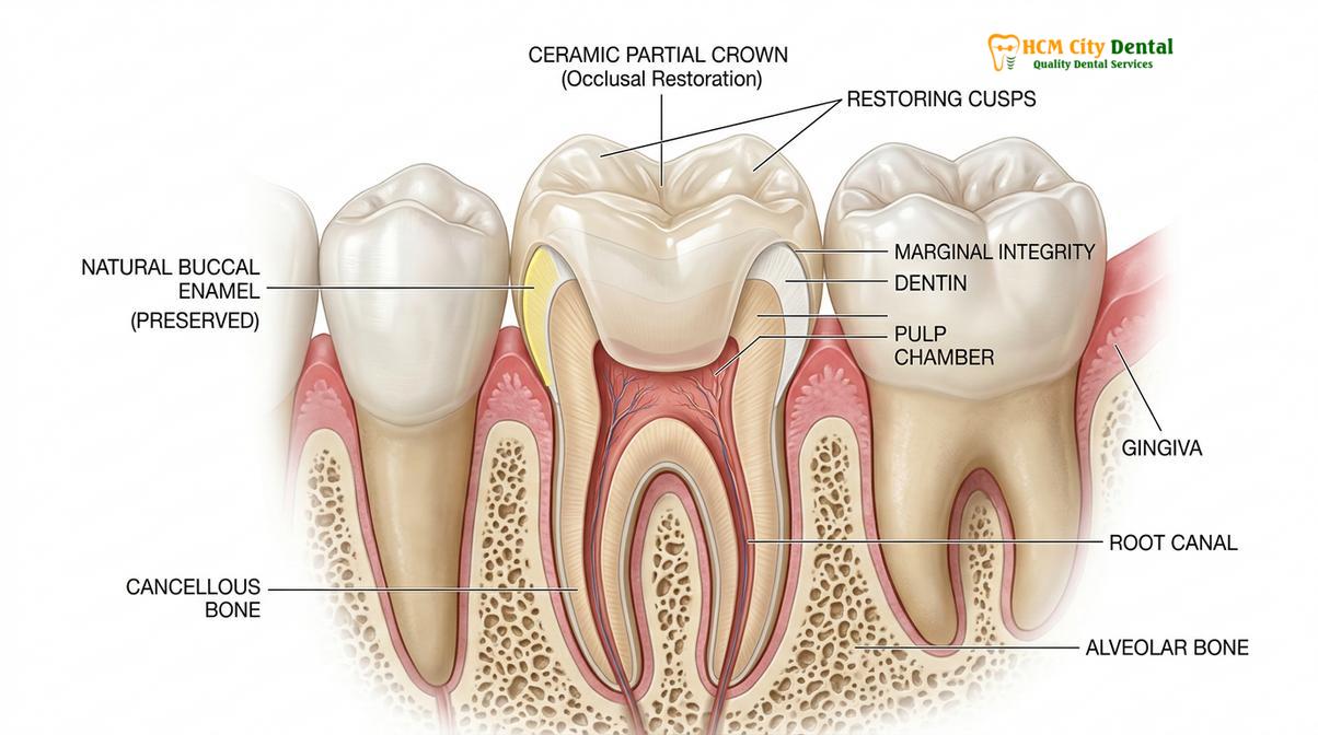 Clinical photography related to partial crown vs full crown