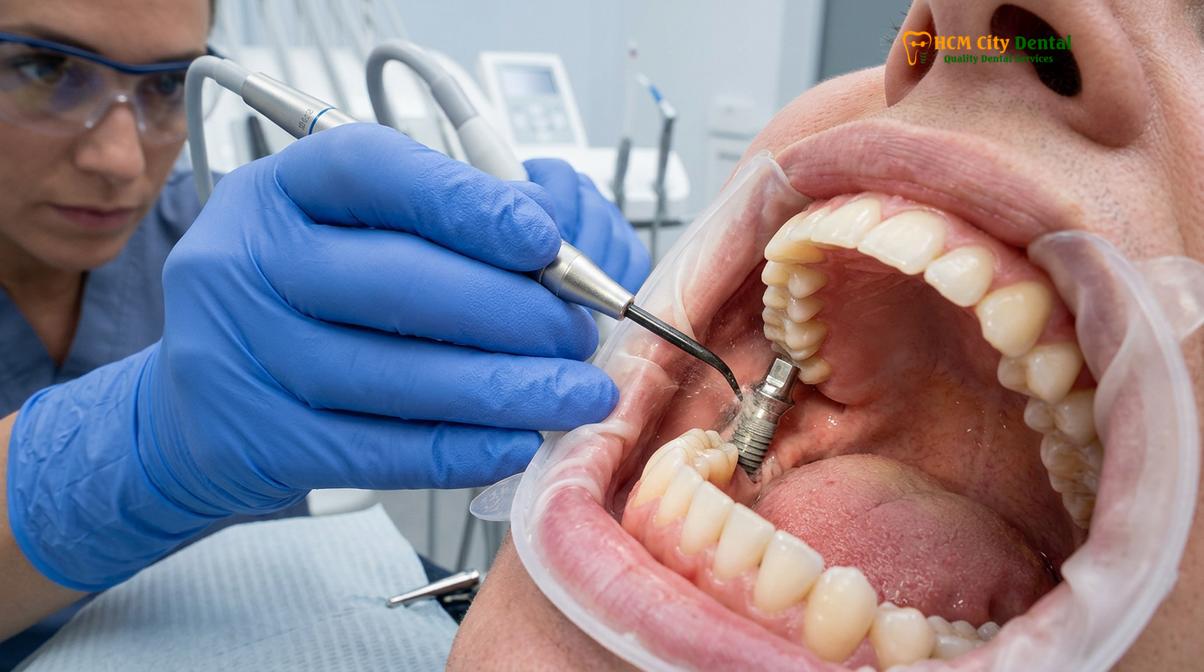 Visual description of peri-implantitis treatment