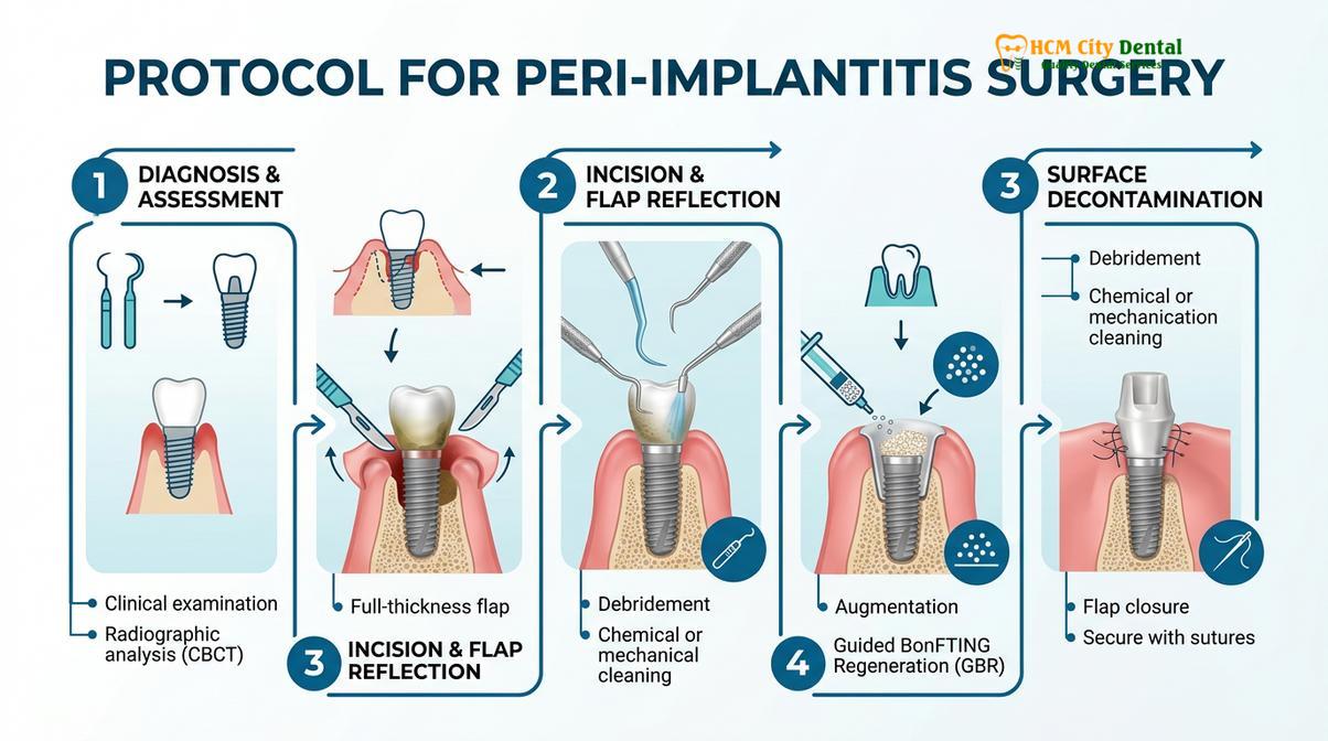 Summary diagram of peri-implantitis treatment