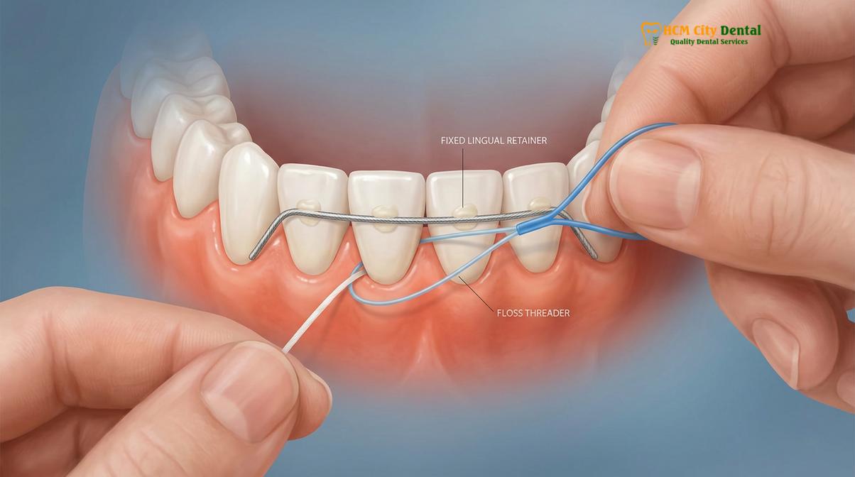 Visual illustration of permanent retainer plaque removal