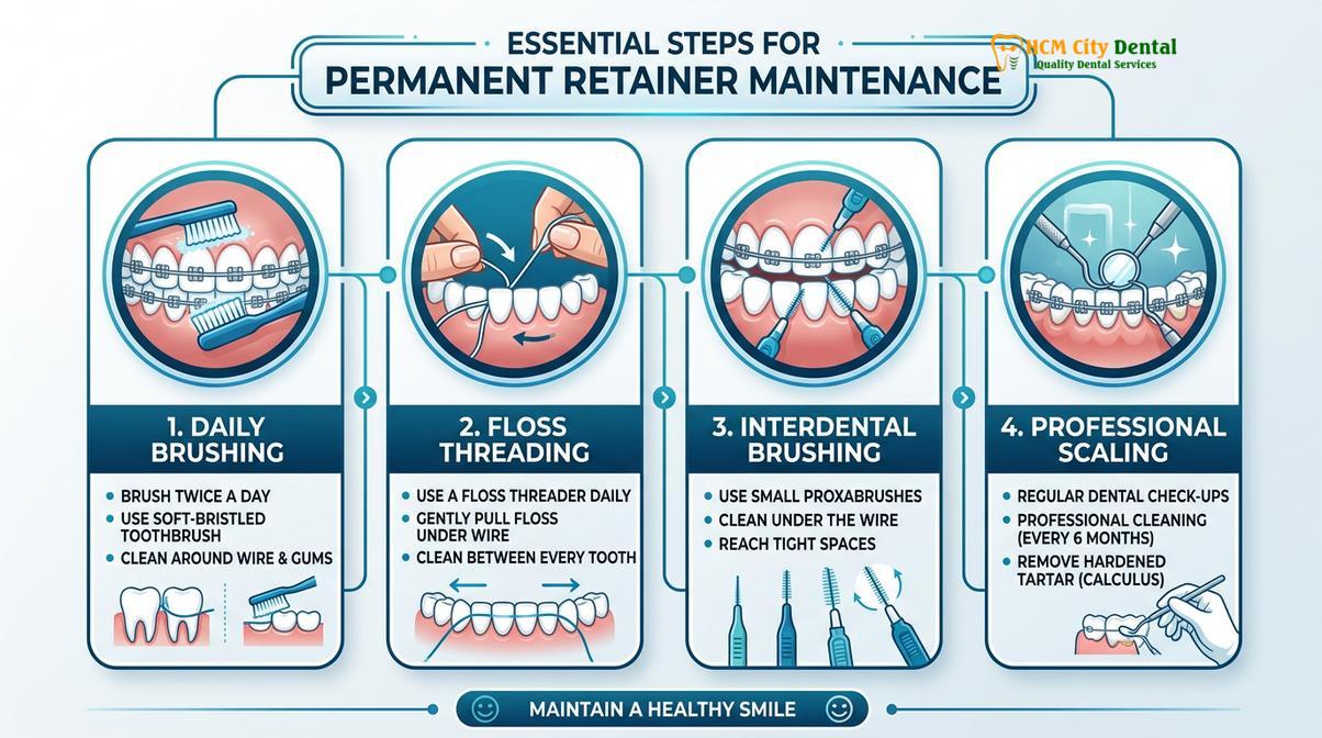 Visual illustration of permanent retainer plaque removal