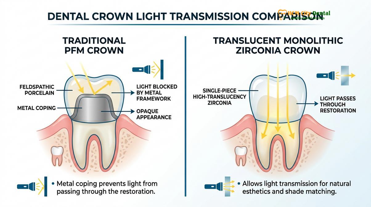 Summary diagram of pfm crowns dark line gumline