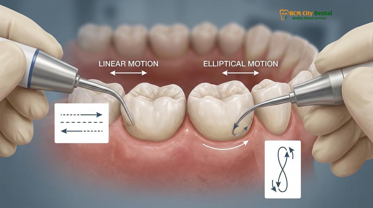 Clinical photography related to piezo vs magnetostrictive scaler