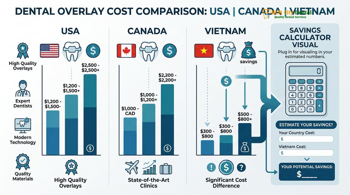 Summary diagram of dental overlay cost vietnam vs usa