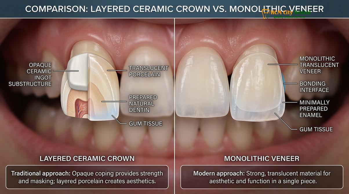 Visual description of veneers for stained teeth