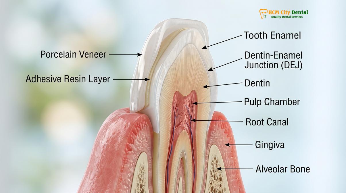 Visual description of porcelain veneers procedure