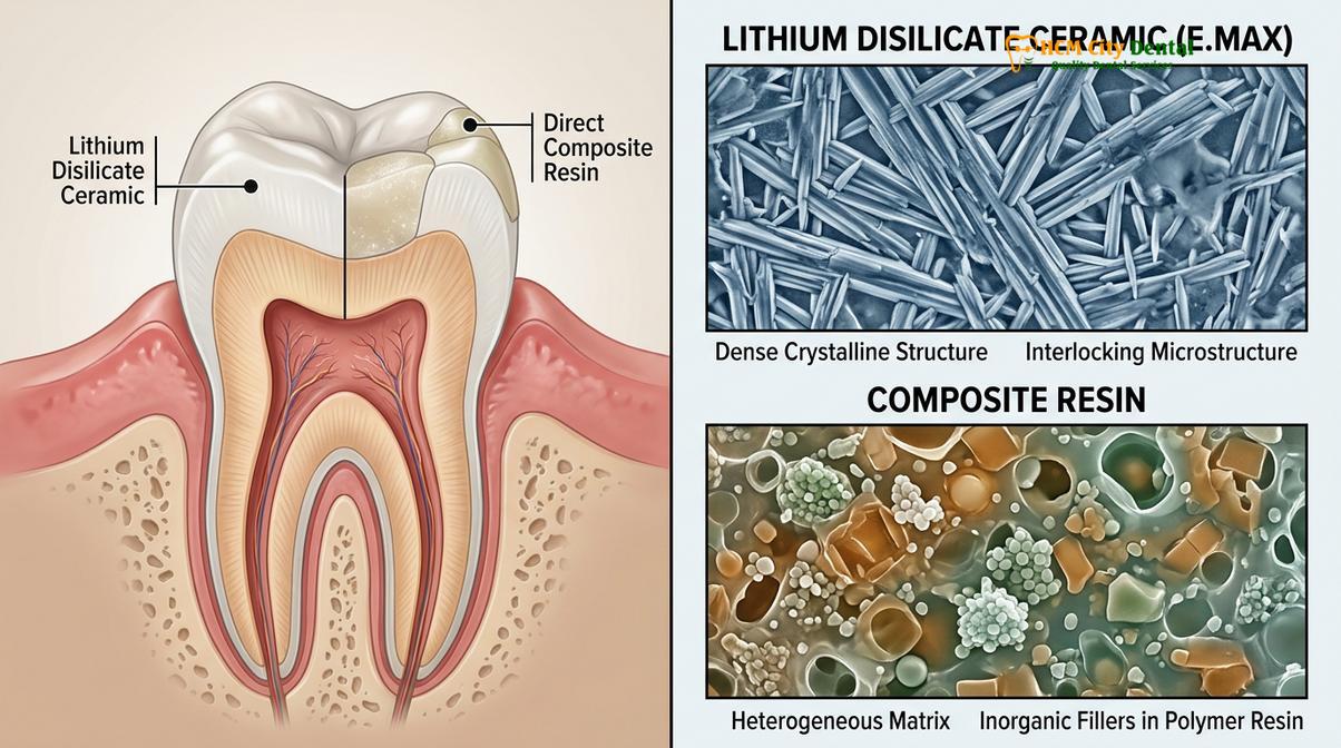 Clinical photography related to porcelain vs composite inlay