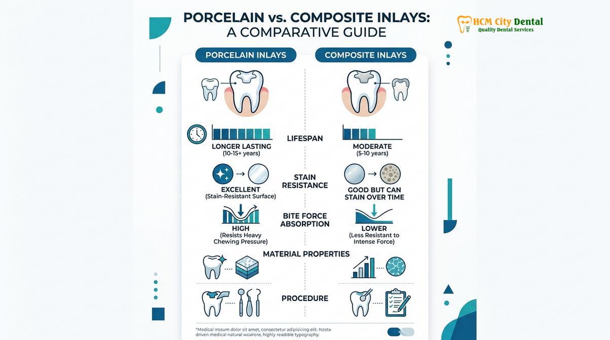 Summary diagram of porcelain vs composite inlay