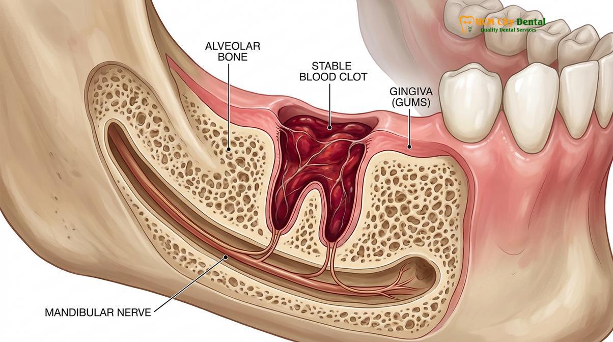 Visual description of bleeding after tooth extraction