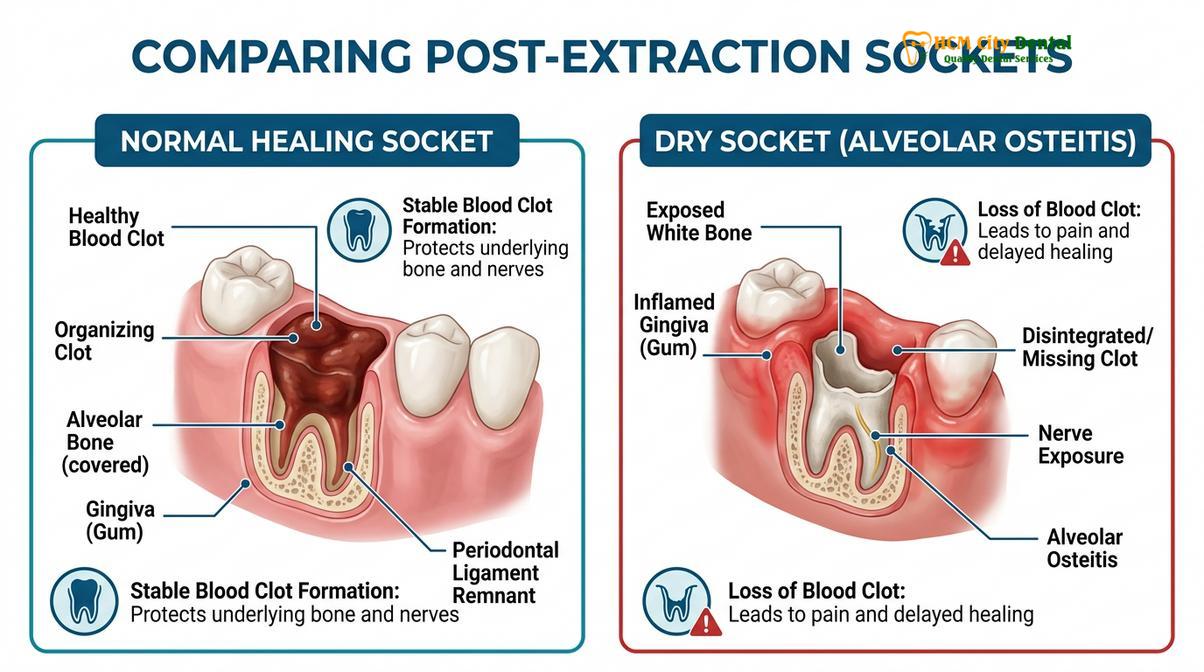 Summary diagram of post extraction care prevent dry socket