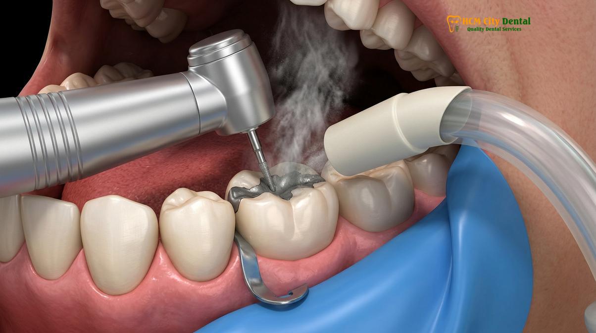 Clinical photography related to Replacing Old Silver Fillings Composite Vietnam