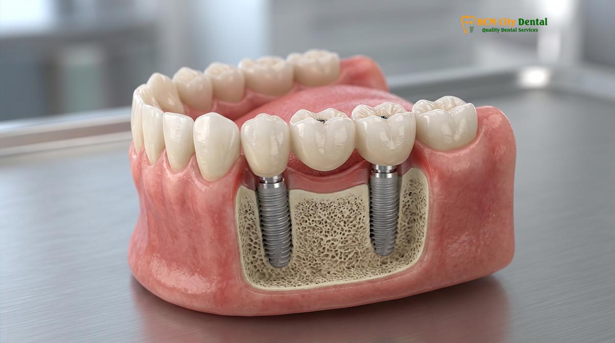 Visual description of dental bridge vs implant multiple teeth