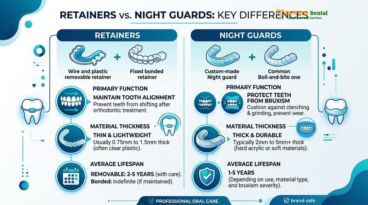 Summary diagram of retainer vs night guard