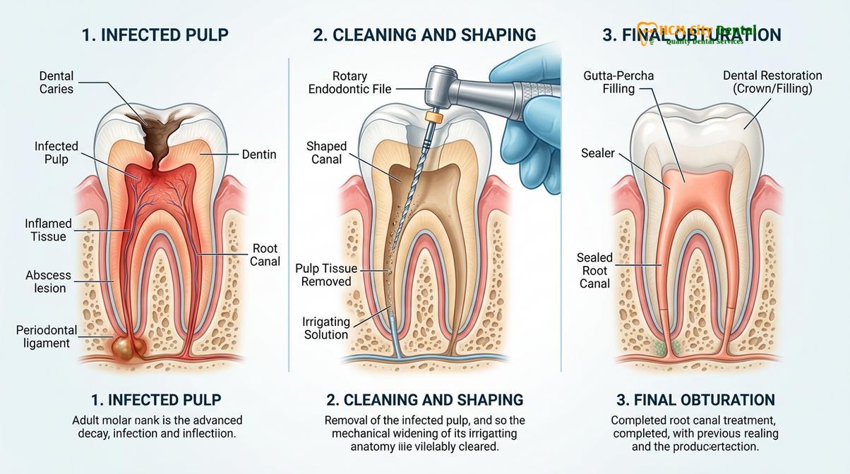 Visual description of root canal treatment