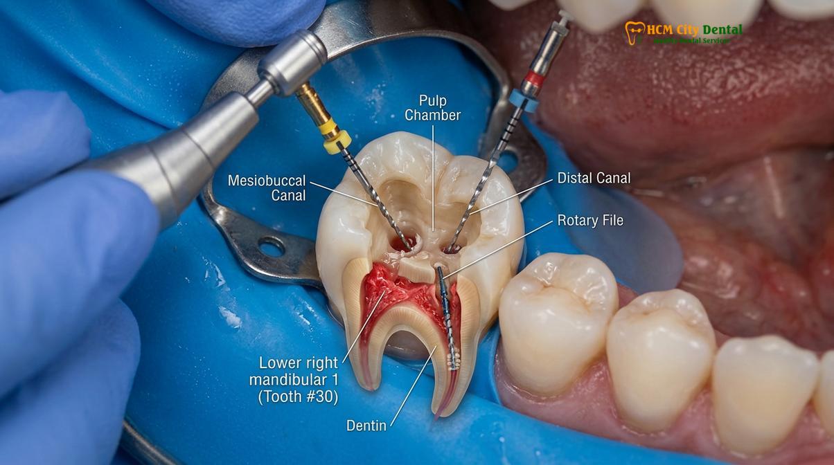 Visual description of root canal vs filling