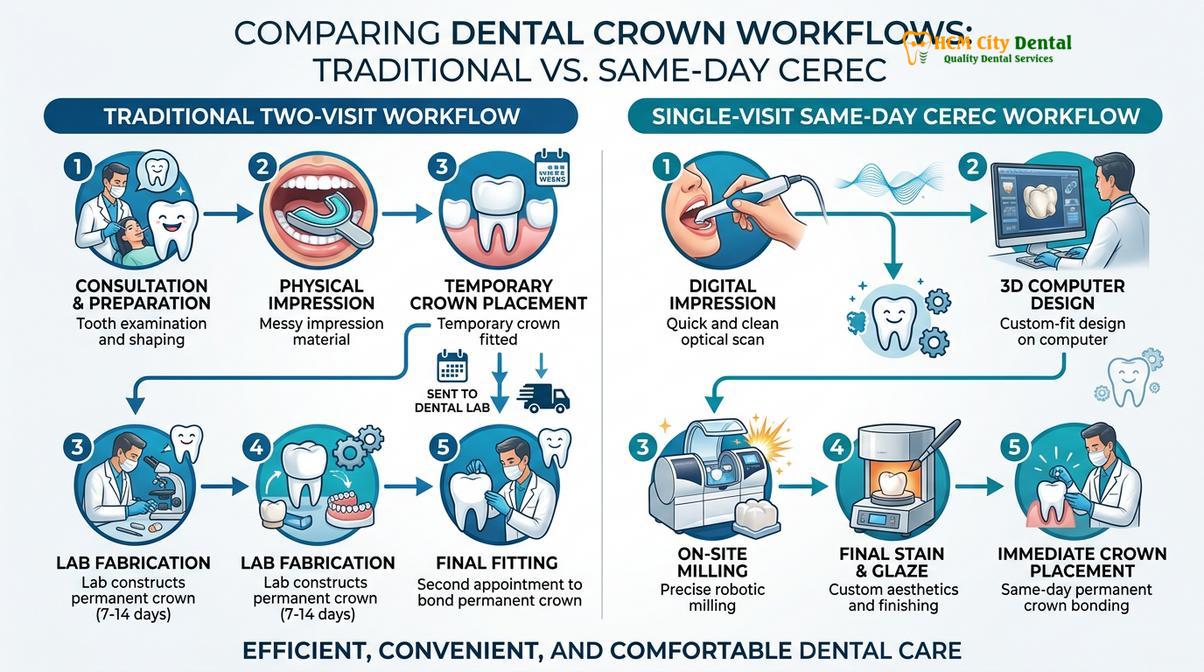Summary diagram of Same Day Dental Filling CEREC CAD CAM Saigon