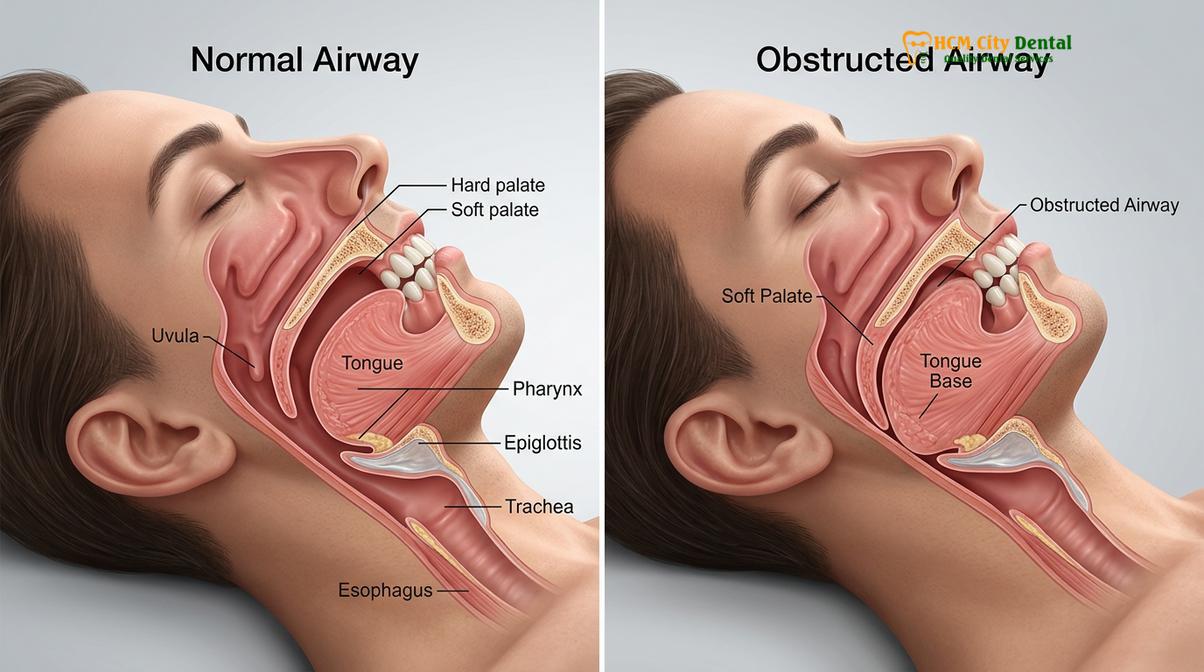 Clinical illustration of sleep apnea vs snoring