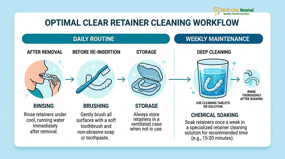 Visual illustration of smelly clear retainer fix