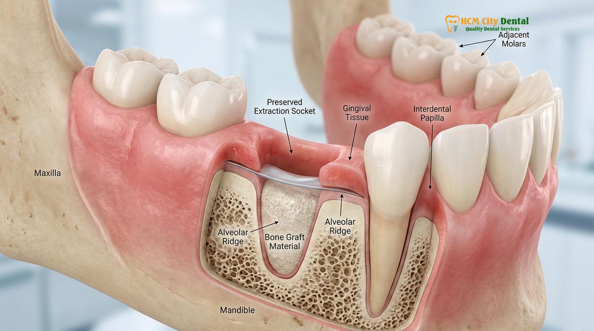 Visual description of socket preservation bone graft