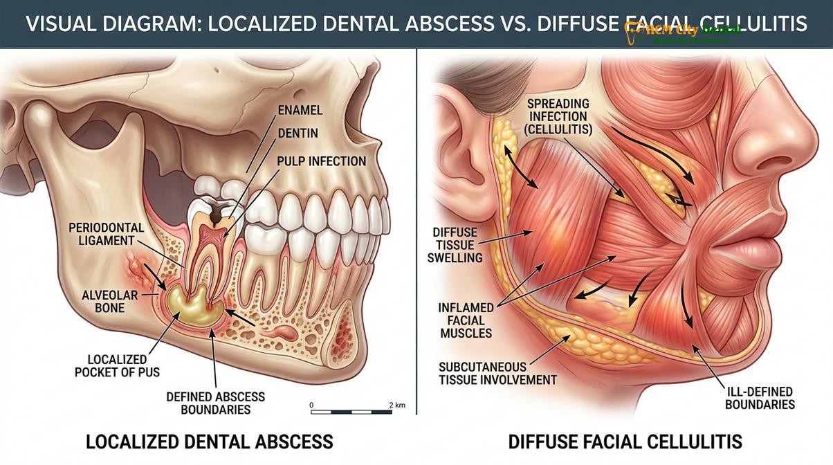 Visual illustration of swollen face tooth infection emergency