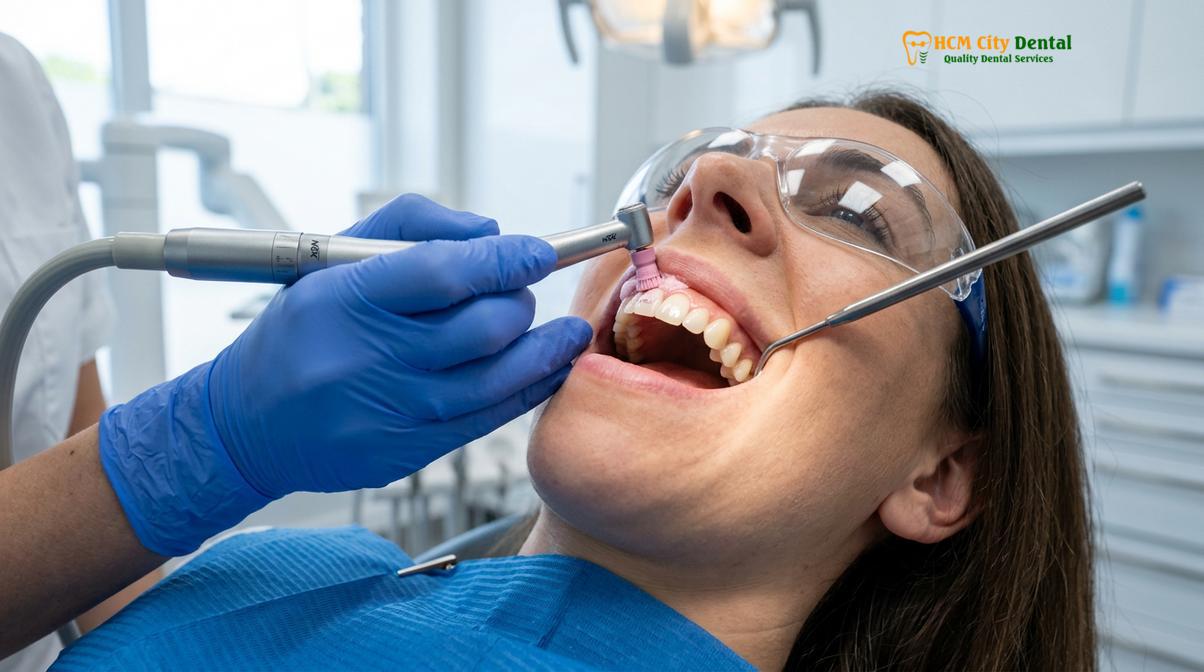 Visual description of teeth polishing after scaling
