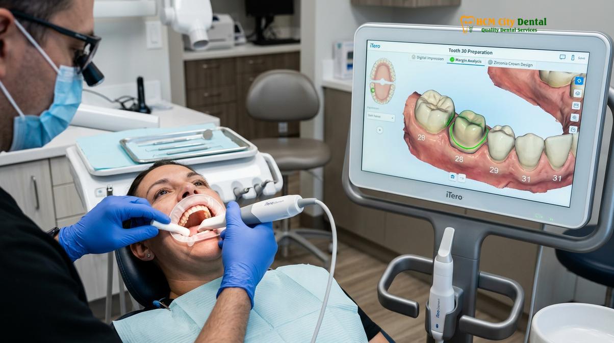 Visual description of whitening before dental crowns