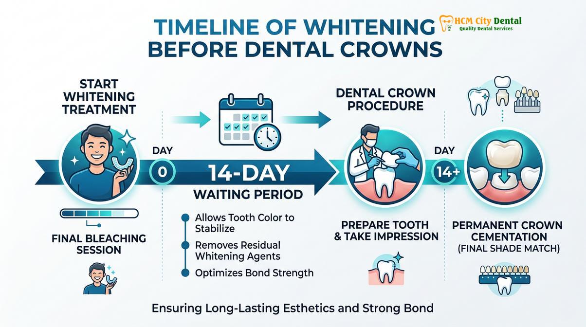 Summary diagram of whitening before dental crowns