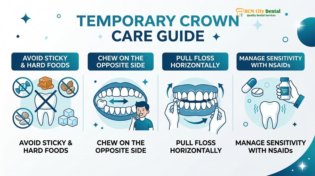 Summary diagram of temporary dental crown care travel