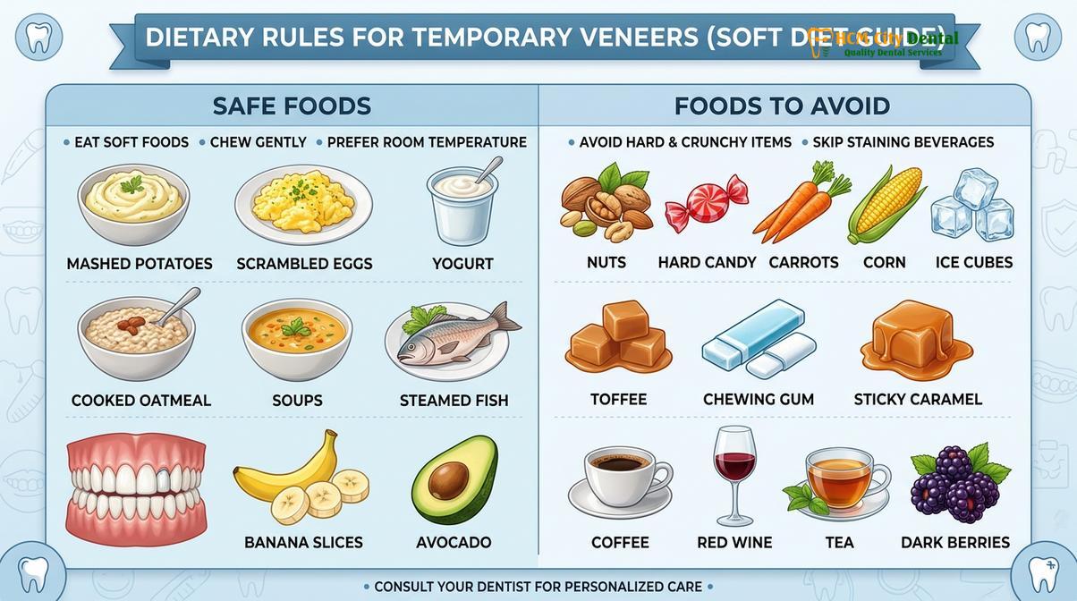 Visual description of temporary veneers care