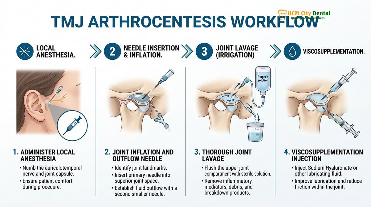 Visual illustration of TMJ Arthrocentesis Vietnam